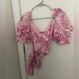 Anthropologie puff sleeve stop top with bow